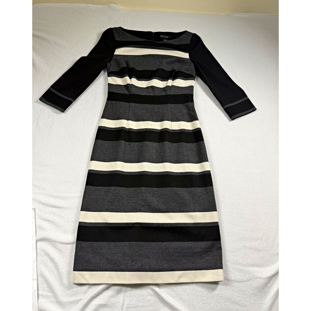 White House Black Market Women Shift Dress 00 Black Gray White Stripe Stretch519